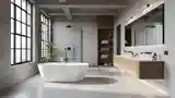 Loft Bathroom with Concrete and Wood