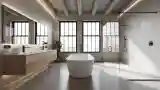 Industrial Bathroom with Concrete and Wood