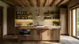 Rustic Kitchen with Stone Wall