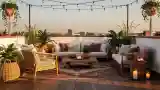 Bohemian Terrace with Rattan and Ambient Lighting