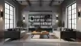 Industrial Living Room with Concrete and Wood