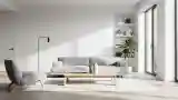 Minimalist Living Room with Light Wood and Grey Textures