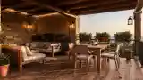 Rustic Terrace with Stone and Wood