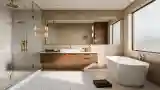 Minimalist Bathroom with Wood and Marble