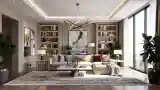 Glamour Living Room with Marble and Wood