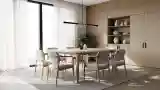 Dining Room in Warm Wood and Textiles