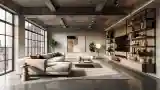 Industrial Living Room with Concrete and Wood