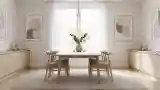 Minimalist Dining Room with Wood