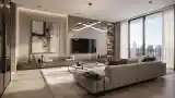 Nowoczesny salon z marmurowym frontem