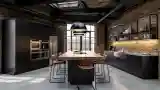 Industrial Kitchen with Wood and Black Metal Accents