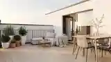Scandinavian Terrace with Wooden Flooring and Canopy