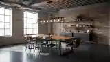 Industrial Dining Room with Concrete and Brick