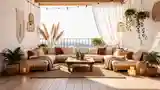 Boho Terrasa z Drewnem i Płótnem