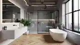 Łazienka Loft z betonem i drewnem