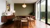 Dining Room with Warm Wood and Gold Accents