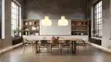 Industrial Dining Room with Brick Wall