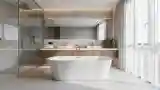 Spacious bathroom with elegant freestanding tub