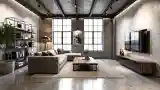 Industrial Living Room with Concrete and Wood