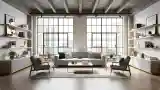 Loft Living Room with Concrete and Wood