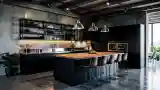 Industrial Kitchen with Wood Island