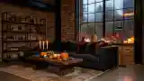 Industrial Living Room with Brick and Wood