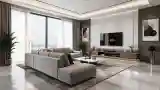 Modern Luxury Living Room with Wood and Stone