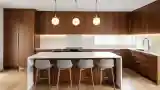 Modern Kitchen with Warm Wood and Marble