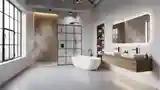 Loft Bathroom with Concrete and Wood