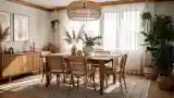Elegancka Jadalnia z Drewnem i Rattanem