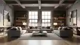Industrial Living Room with Concrete and Wood