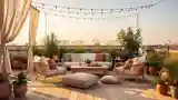 Bohemian Terrace with Wooden Deck and Rattan Furniture