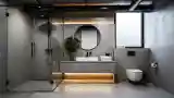 White Fixtures in Industrial Bathroom