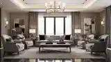 Elegancki Salon z Marmurem i Lśniącymi Metalami
