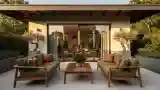 Outdoor Lounge with Wood and Green Tones
