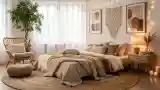 Pokój sypialni z naturalnymi teksturami