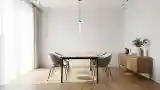 Minimalist Dining Room with Wood and Light
