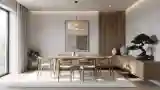 Minimalist Dining Room with Wood