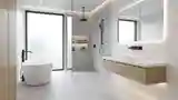Szkło, drewno i szarość w łazience