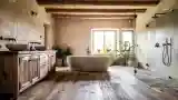 Bathroom with Wood and Stone