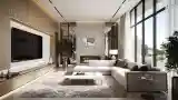 Modern Living Room with Wood and Marble