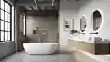 Loft Bathroom with Concrete and Wood