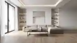 Pokój dzienny z drewnem i bielą