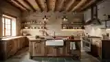 Rustic Kitchen with Wood and Stone