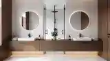 Spacious Bathroom with Wood Accents