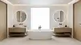 Minimalist Bathroom with Wood and Marble