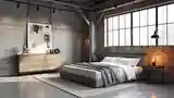 Industrial Loft Bedroom with Brick and Concrete