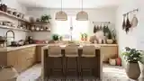Bohemian Kitchen with Wood and Rattan