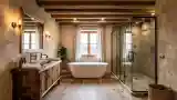 Rustic Bath with Wood and Marble