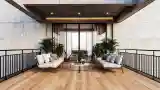 Minimalist Balkon z Betonem i Drewnem