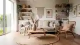 Bohemian Living Room with Wood and Rattan